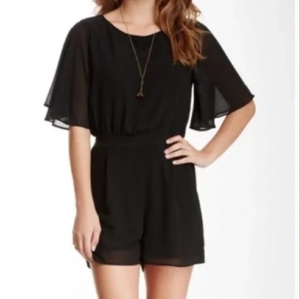 Everleigh Chiffon Romper Short Flutter Sleeve Keyhole Back 3" Short Medium